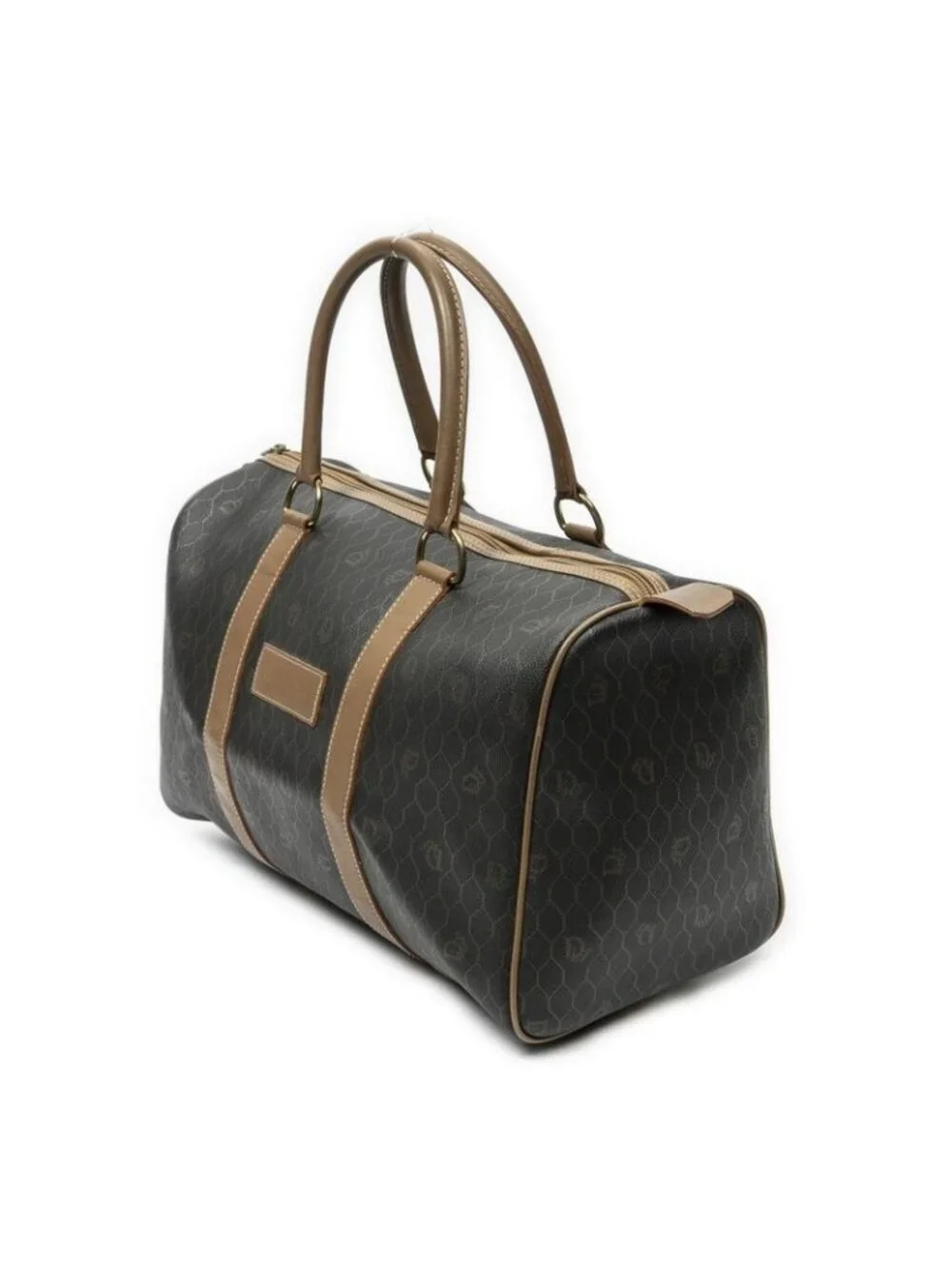 Dior Vintage Small Travel Boston Dark Gray Brown Honeycomb Canvas Shoulder Bag - Picture 2 of 10